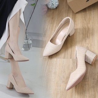 【Lucky girl】2inch Chunky Block Slipon Pointed toe Elegant Office Women Heels Sandals GK237