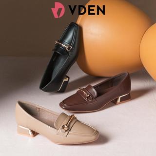 VDEN Square-toe Loafers For Women (F78-284) Slip-Ons 2024 New Retro Genuine Leather Thick Heel Frenc