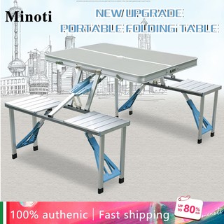 Outdoor folding table and chairs Aluminum alloy one-piece portable picnic table