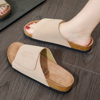 SHUTA New Suede Leather Cork Slippers Women Summer Classic Flat Shoes Fashion Outside Sandals