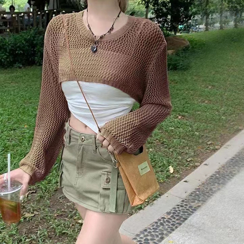 Hollowed Out กันแดดสุภาพสตรีสั้นถักแขนยาว