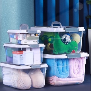 Multifunctional Transparent Storage Box Organizer in Different Sizes With Lid and Handles