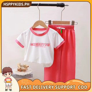 ☀️COD☀️Children's suit girls' summer clothes boys' T-shirt wide-leg trousers casual two-piece set