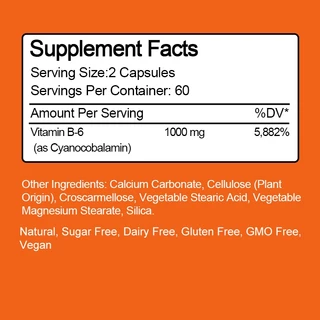 BBEEAAUU Vitamin B-6 capsules 1000 Mg สำหรับสุขภาพหัวใจและหลอดเลือดและระบบประสาท