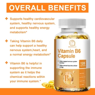 BBEEAAUU Vitamin B-6 capsules 1000 Mg สำหรับสุขภาพหัวใจและหลอดเลือดและระบบประสาท