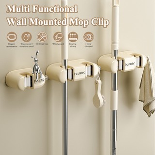 Mop And Broom Holder Wall Mount Free Punching Mop Hook Mop Clip Anti-Slip Multi-Use Mop Grippers