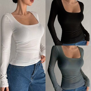 Buy 1 Take 2 = 3 KILY.PH Double Lining Squareneck Lonsgleeves Tops Body Hugging Top for Women 6A0297