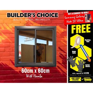 H60xW60cm Aluminum Sliding Window w/ HAMBA & Screen. Best Quality na Bintana Construction Materials