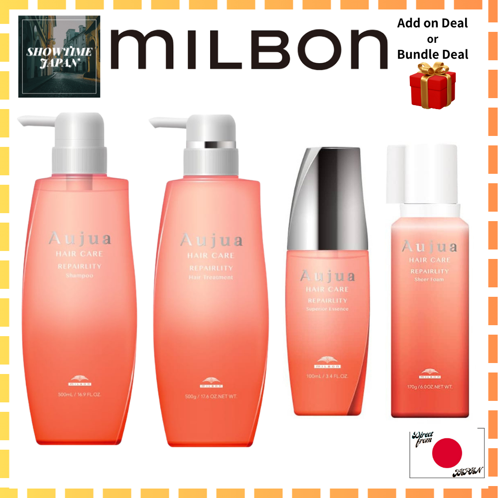Milbon Aujua Repairity Shampoo 500ml / Hair Treatment 500g / Superior Essence 100ml / Shea Home Hair