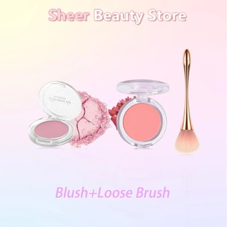【2PCS Makeup Set】Mineral Blush Palette with Mirror and Soft Bristles Waterproof Naturally