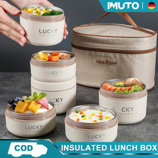 IMUTO Stainless Insulated Lunch Box For Adult/Kids With Bag Bento Thermal Lunch Box Set Soup Bowl