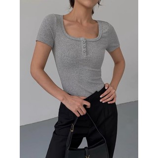 Buy 1 Take 1--Angelcity Square Neck With Buttons T Shirts Short Sleeve Korean Fashion Tops