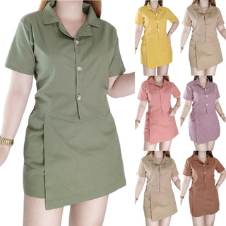 GC Cotton Linen Terno Palda-Short w/ Side Pocket | Collared Polo and Skort Coordinates Set for Women