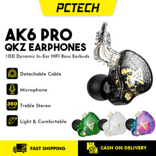 Qkz Ak6 Pro / AK6 1dd Dynamic Wire Earphones Hi-Fi Earbuds In-Ear Monitor with Mic Removable Cable