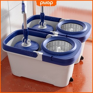 PMOP Blue Mop With Spinner And Stainless Steel Basket rod 360° Tornado Dual Drive mop Floor Cleaning