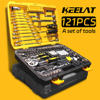 KEELAT 121Pcs Toolbox Ratchet Wrench Set (50HRC) DIY Tools Screwdriver Hex Drive Hardened Steel