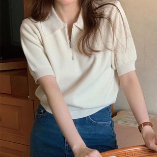 baao  Half Zip Up Collar Knit Top