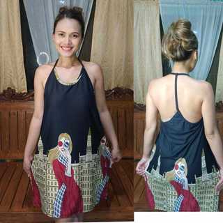 Plus size Dress W\double cloth Inside L\XL\2XL tretch cotton A-Shape Knee length