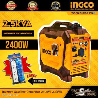 Ingco Inverter Gasoline Generator 2.5KVA 2400W GEI25006-5P FREE Extension