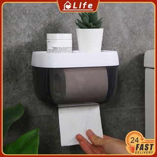 Transparent Bathroom Tissue Box Punch-Free Wall Mounted Toilet Paper Case Phone Rack Self Hygiene