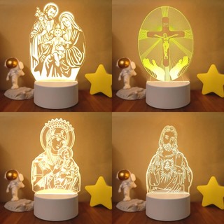 3D Acrylic LED Lamp Night Light Holy Family Lamp Religious Souvenirs Acrylic Lamp Wedding Gifts