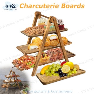 3 Charcuterie Boards Food Tray Tiered Serving Ladder Wood Serving Platters Wooden Dinnerware Plate