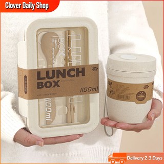2 Layers Lunch Box Japanese Wheat Straw Bento Box Microwaveable Portable  Food Storage Box 1100 ML