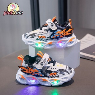 youNme Boys Shoes With Lights For Kids Fashion Sneakers Korean Rubber Shoes Sapatos 1 To 5 Years Old