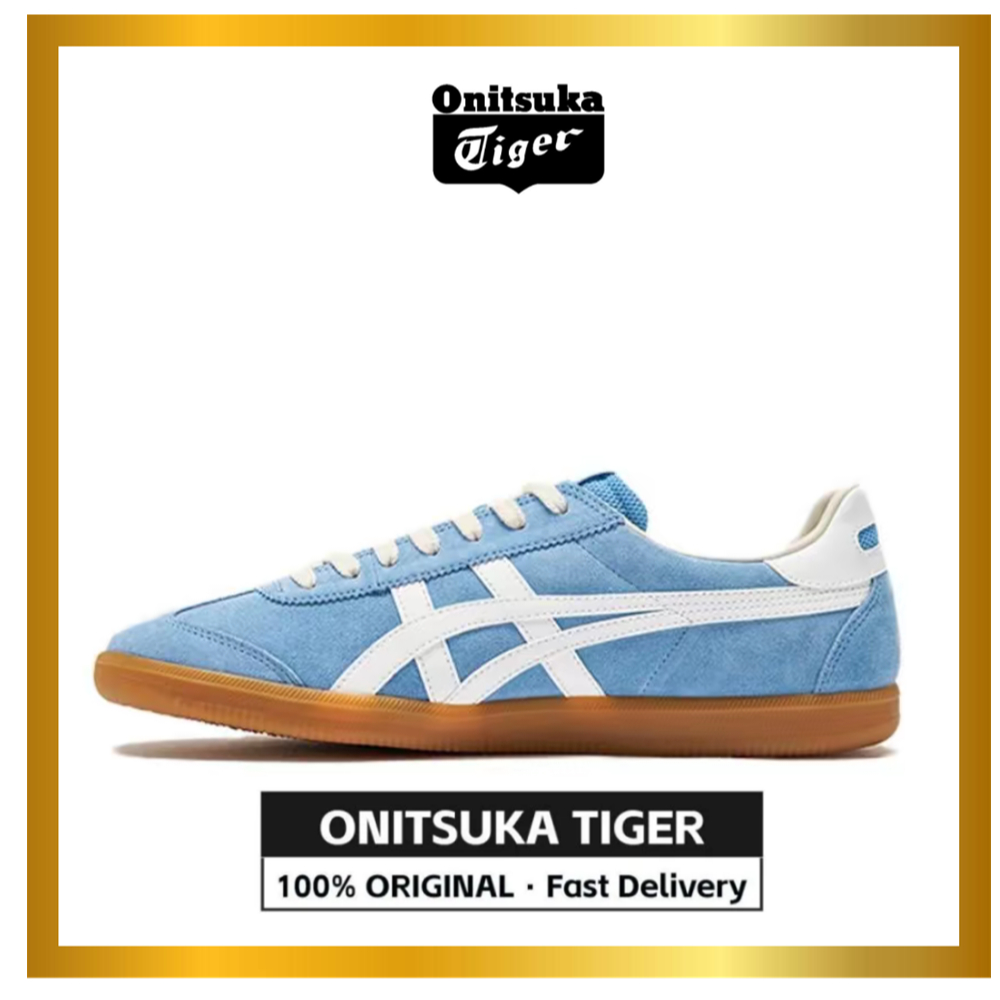 【Official Store】Tiger Tokuten White Blue Brown Calf Skin Sneakers Unisex 1183A907-400