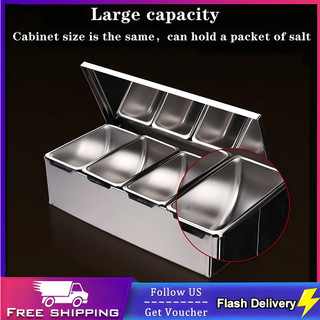 COD】Stainless Steel Seasoning Restaurant Chef with Lid Storage Box Household Spice Seasoning Jar Box