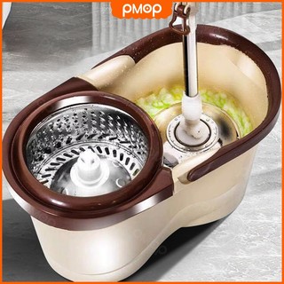 PMOP Mop With Spinner and Bucket Household Floor Cleaning Metal rod mop wet and dry No Hand Washing