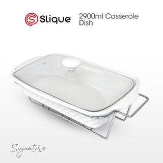 SLIQUE Ceramic Serving Dish with Glass Lid & Metal Stand Tealight Candle Holder Food Warmer