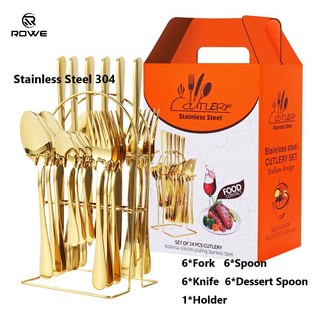 ROWE Premium Cutlery Rack Set Gold stainless steel cutlery set of 24 full set of western tableware