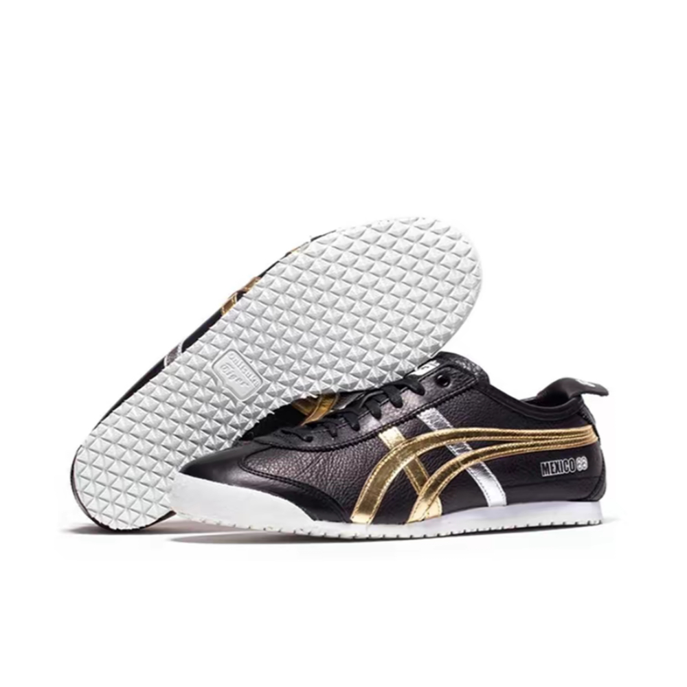 【Official Store】Tiger Mexico 66 Black White Golden Leather Sneakers Unisex D5V2L-9094
