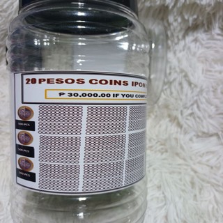 TRANSPARENT JAR ALKANSYA IPON CHALLENGE  JAR 20 PESOS COINS (2LITERS)