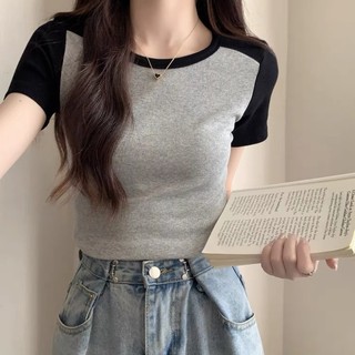 Angelcity Colorblock Raglan Sleeve Tee Two Tone T Shirt Short Sleeve Korean Fashion