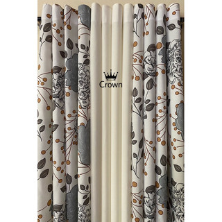 CROWN - 3in1 Elegant Camellia Light Gray Ring Curtain - sold PER SET & PIECE.