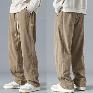WQ Labeling Corduroy Pants For Men Stripe Texture Cut Slacks Slocks Korean Baggy pants Straight Summer Pants Man K07