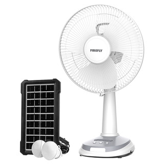 Firefly 12" Rechargeable Desk Fan with Emergency Solar Panel and Lamps FEL6116