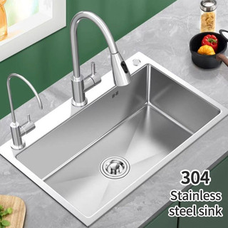 SUS 304 Kitchen Sink Thickness Single Double Black & Silver Stainless Steel Free Drain&Basket