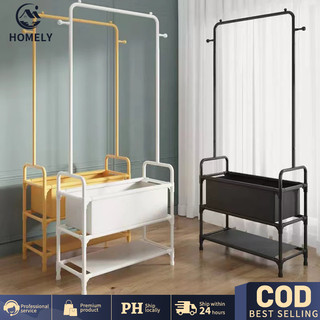 🪄COD🪄 Simple Coat Rack Stand Clothes Drying Rack Integrated Shoe Hat Hanger Organizer Storage Box