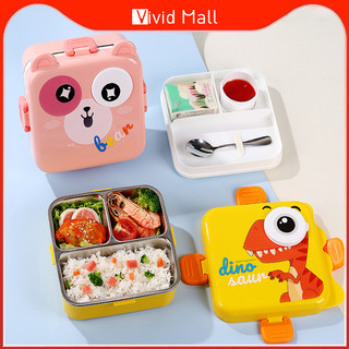 Vivid 2 Layer Cartoon Lunch Box For kids Bento Box With Spoon Lunch Box For Child School Office Food
