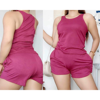 Racer Back Top & Short Terno Shorts Set - Plain, XL Fit with Pocket for Women