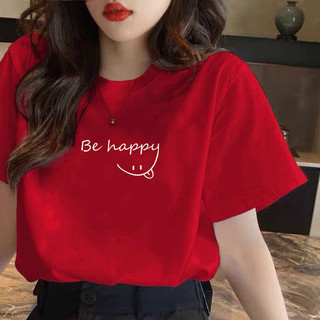 Be Happy Fashion Graphic T-shirt For Women Red Black Tees Unisex