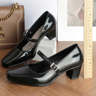 Fashion Office Formal Work Black glossy shoes Pointed Black Heels shoes for women