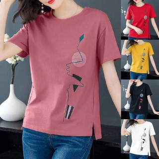 Blouse Short-sleeved T-shirt Women Loose Women's Printed Tops Plus Size Mom's Clothing Cotton Casual