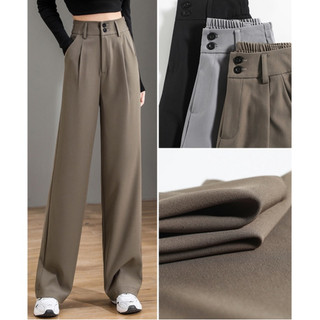 HUILISHI Korean summer brown wide leg pants ladies loose straight High Waist suit pants