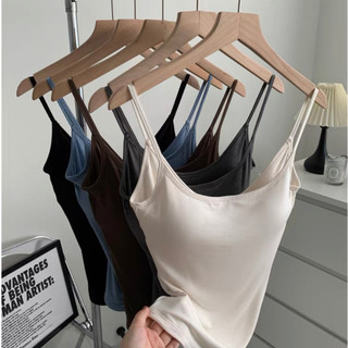 New Style Women's Slim fit Tank-Top Rayon solid color camisole inner outer vest with Chest Pads