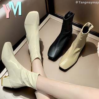 YM Boots for Women Korean Style New Leather Chunky High-Heel 6cm Ankle Boots #MD110