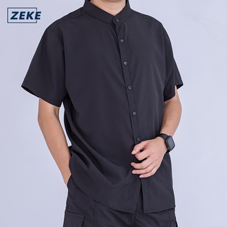 ZEKE A0009 Men Casual Shirt Short Sleeve Buttons Up Loose Korean Men Shirt Plain Button Polo For Men